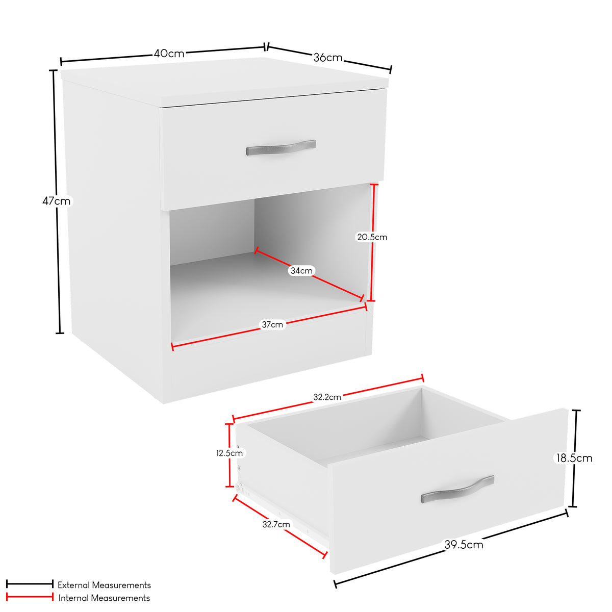 Riano 1 Drawer Bedside Chest Set White Bedroom Storage Unit