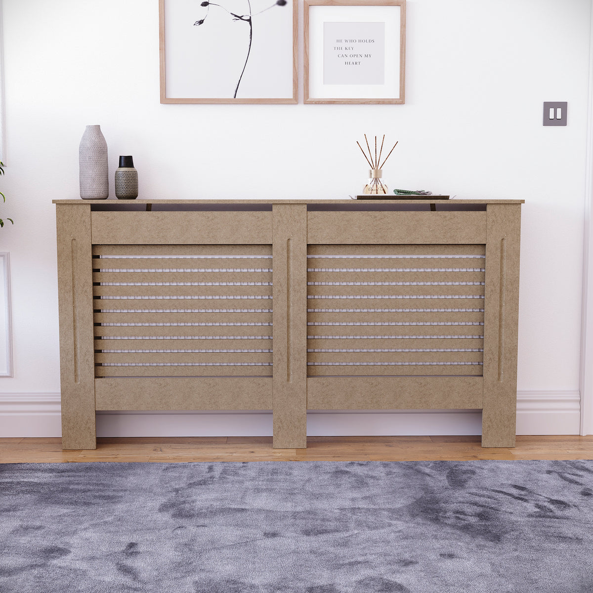 Milton Radiator Cover -Unfinished, Large Size, Horizontal Grille Design