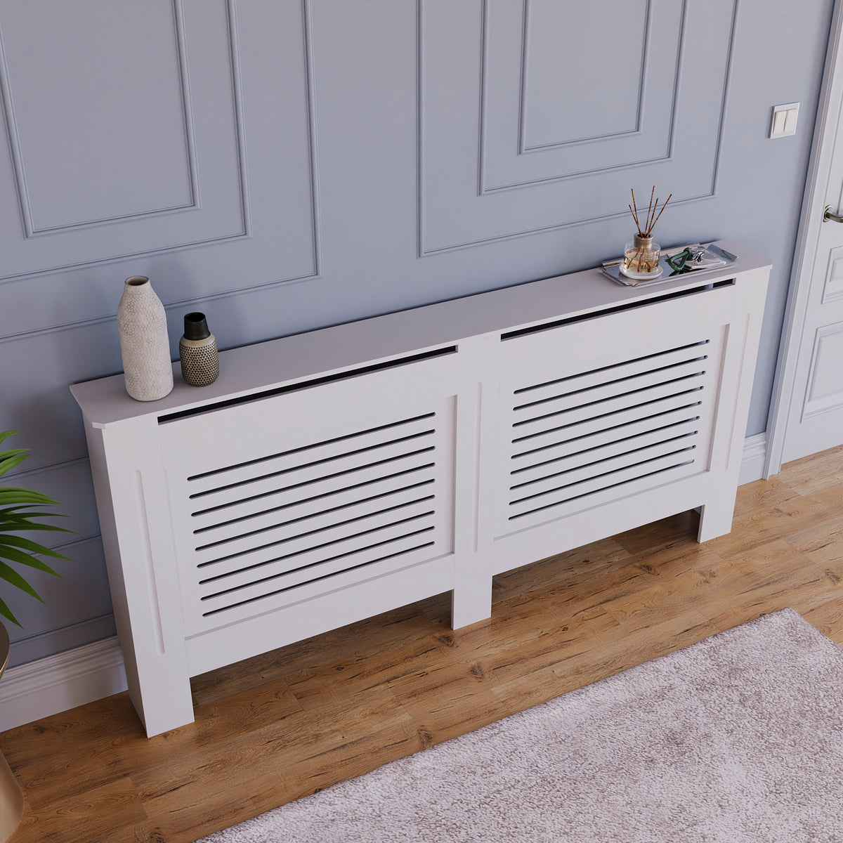 Milton Radiator Cover - White, Extra Large, Horizontal Grille Design