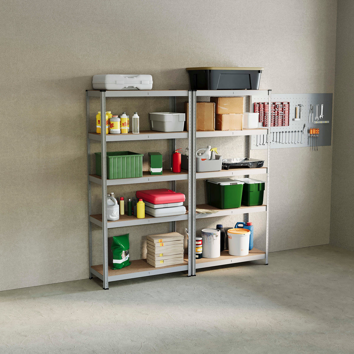 5-Tier Shelf, Galvanised - 2 Bay