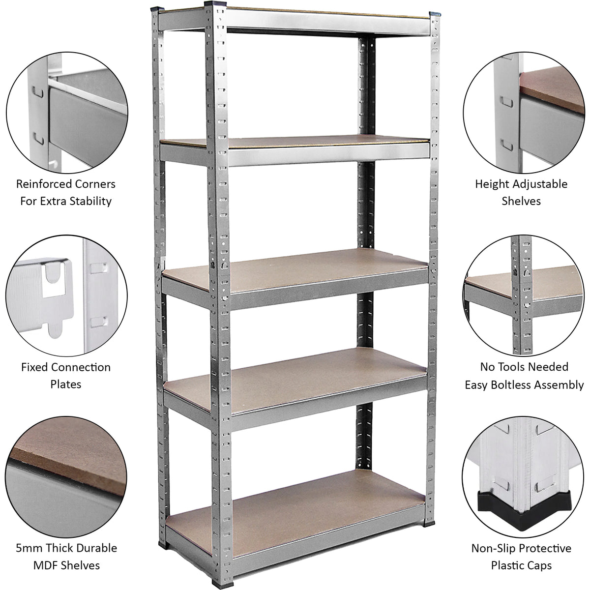 5-Tier Shelf, Large, Galvanised