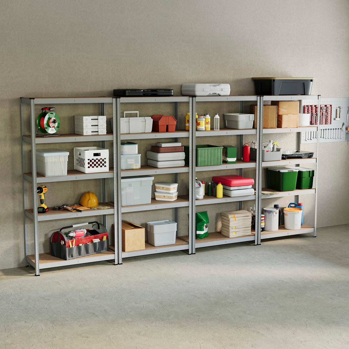 5-Tier Shelf, Large, Galvanised - 4 Bay