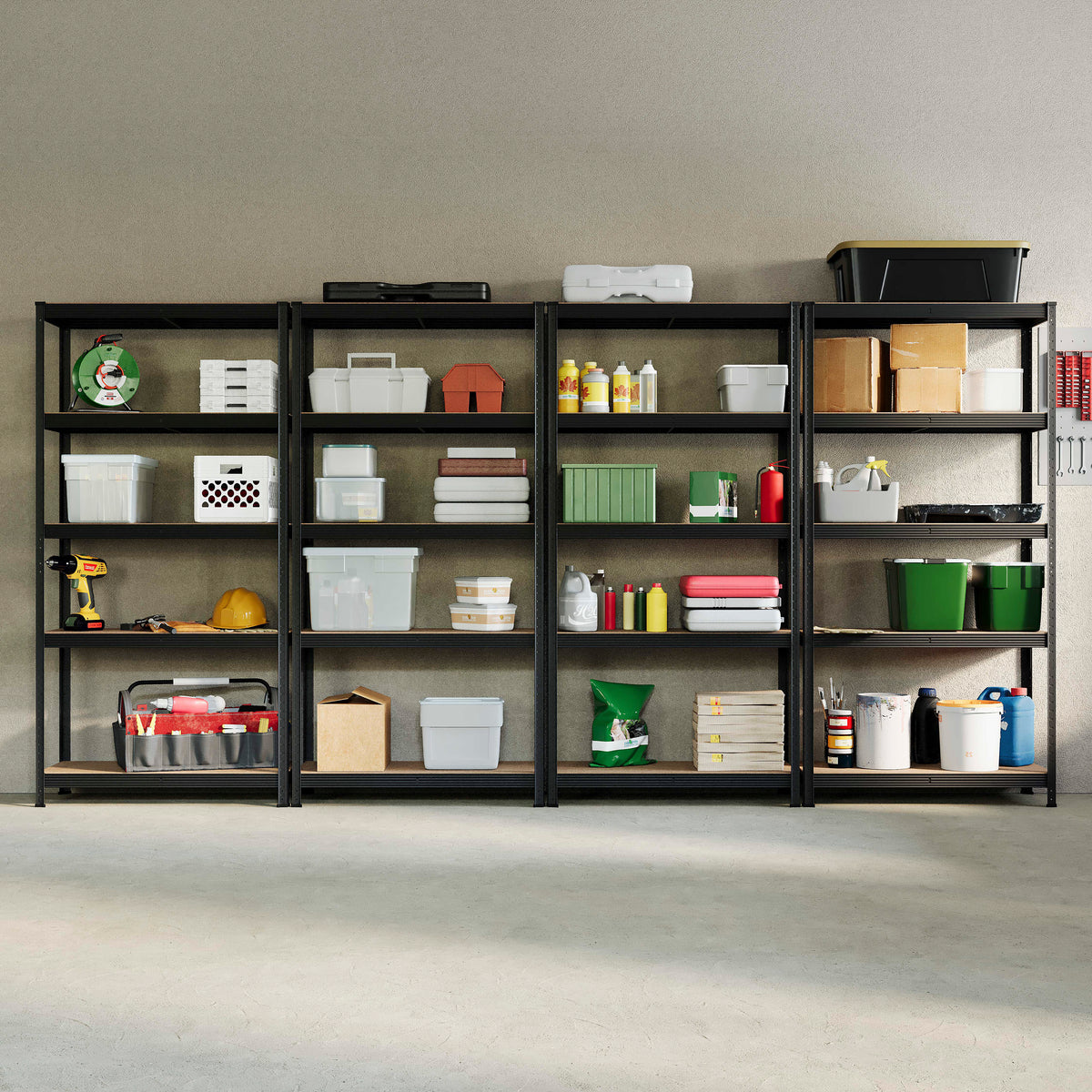 5-Tier Shelf, Black - 4 Bay