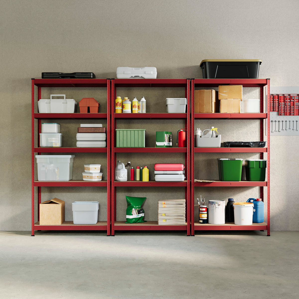 5-Tier Shelf, Red - 3 Bay
