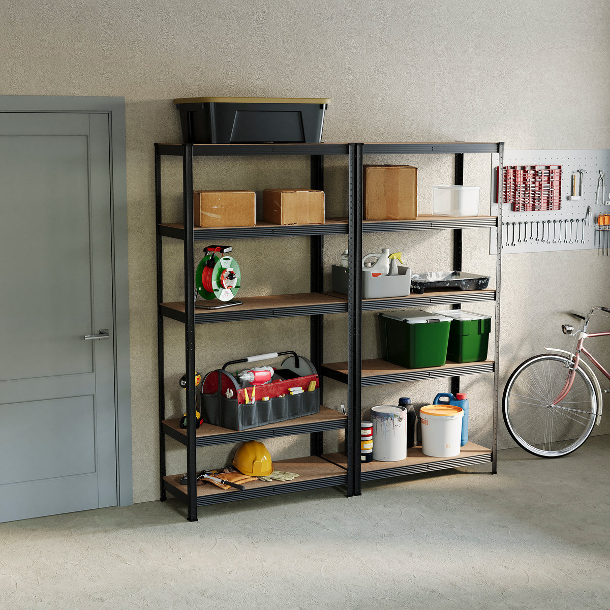 5-Tier Shelf, Large, Black - 2 Bay