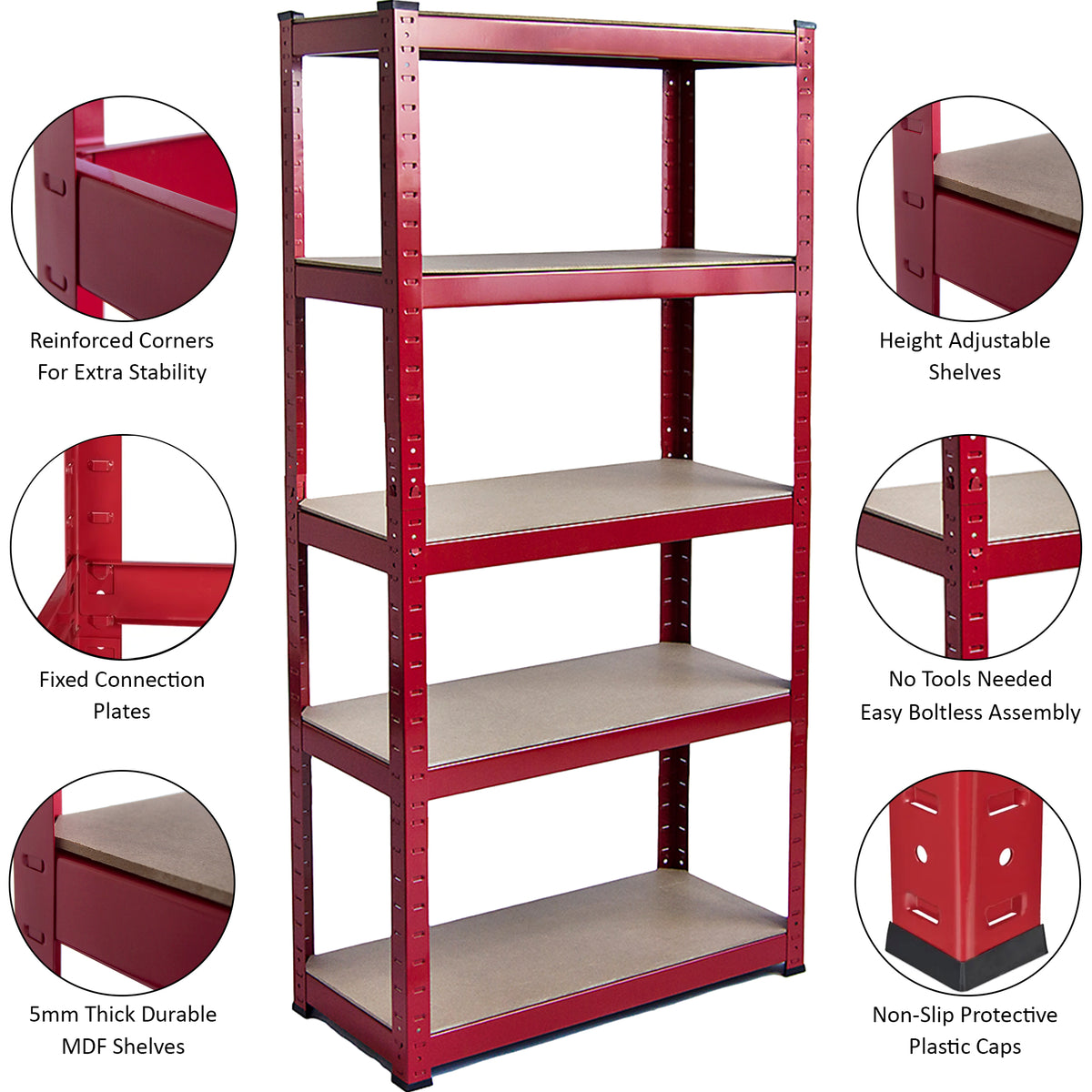 5-Tier Shelf, Large, Red - 2 Bay