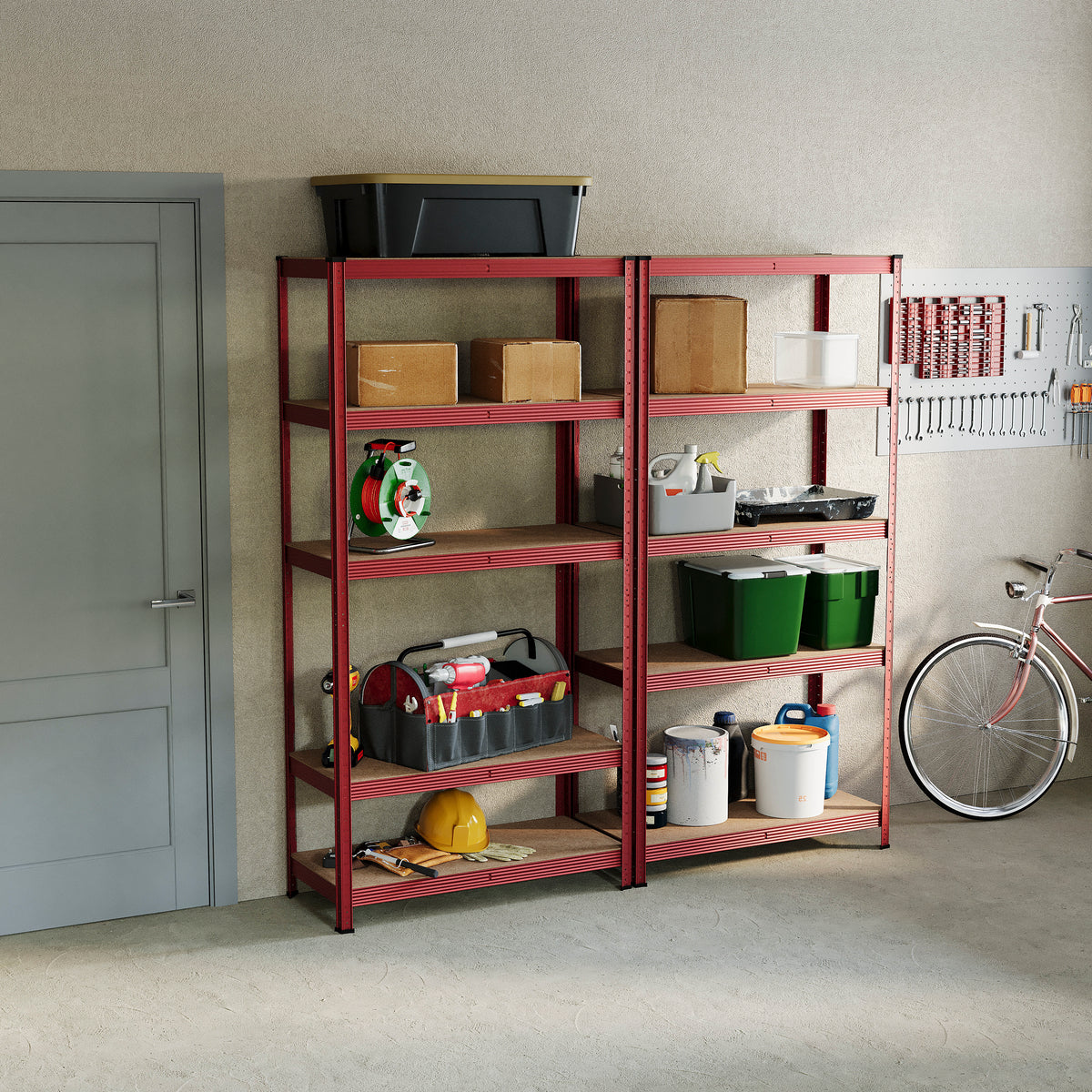 5-Tier Shelf, Large, Red - 2 Bay