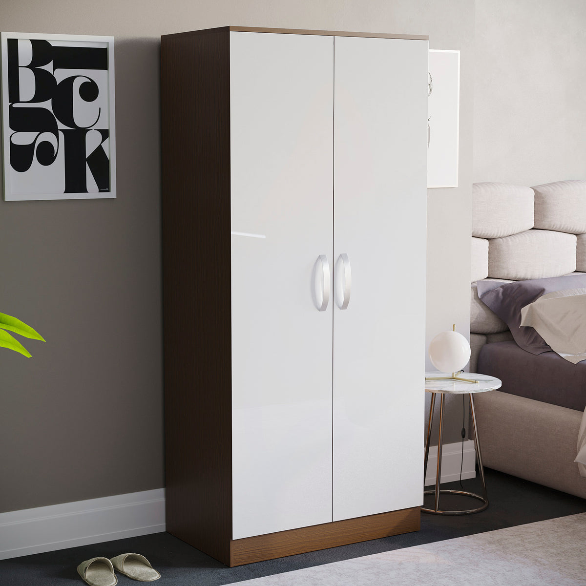 Hulio 2-Door Wardrobe - Walnut & White