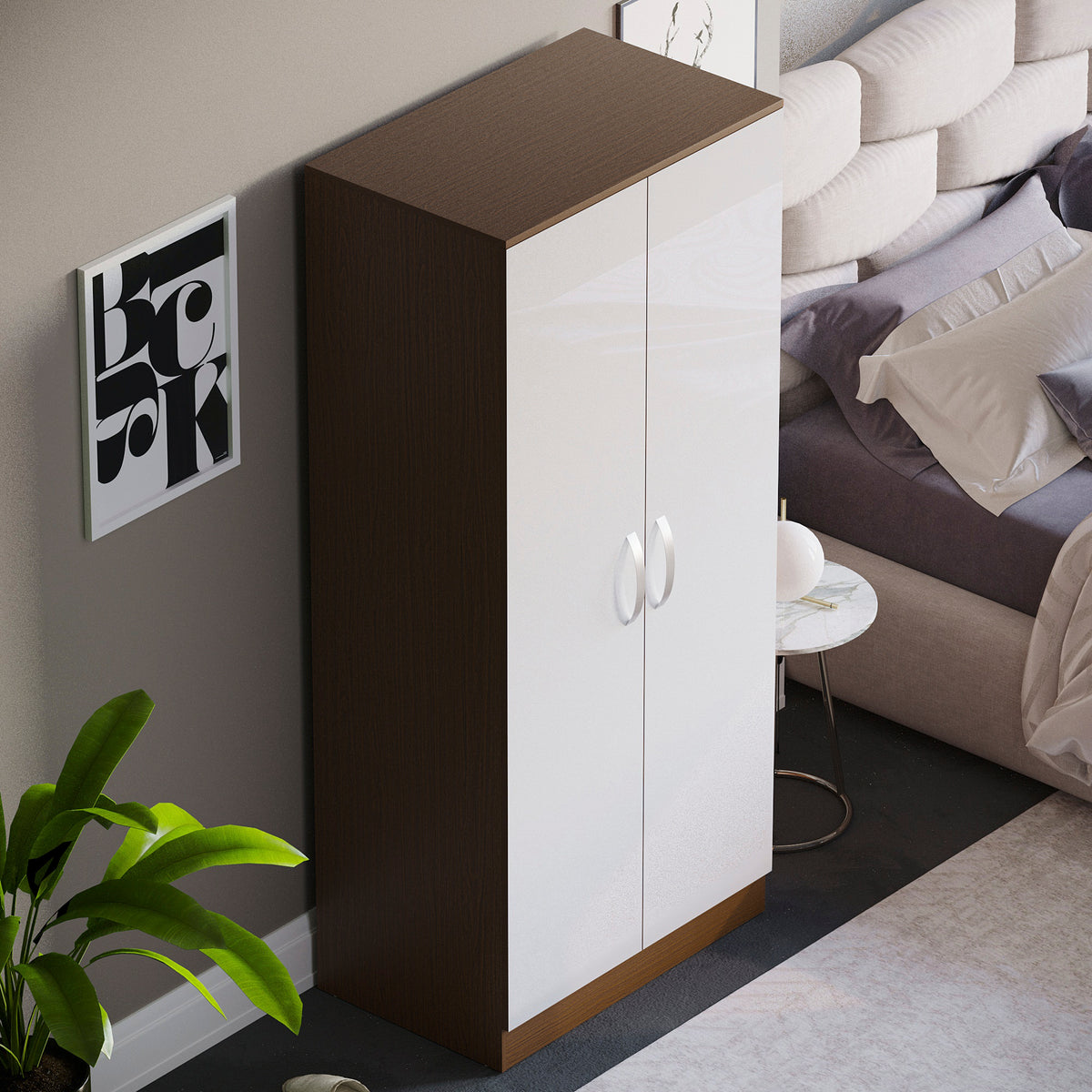 Hulio 2-Door Wardrobe - Walnut & White