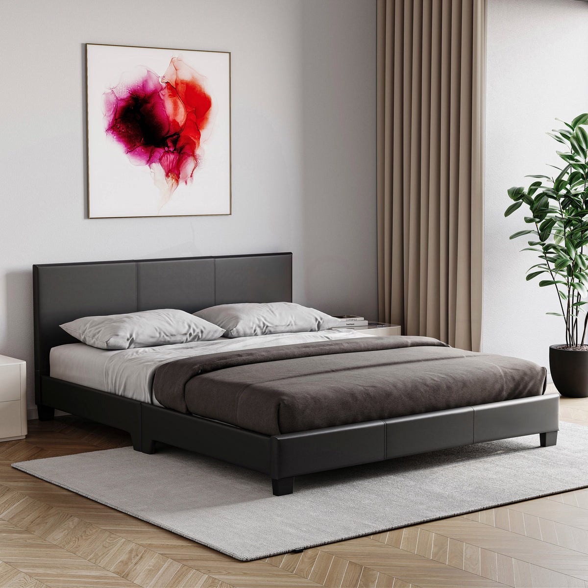 Lisbon King Size Faux Leather Bed, Black UKFR