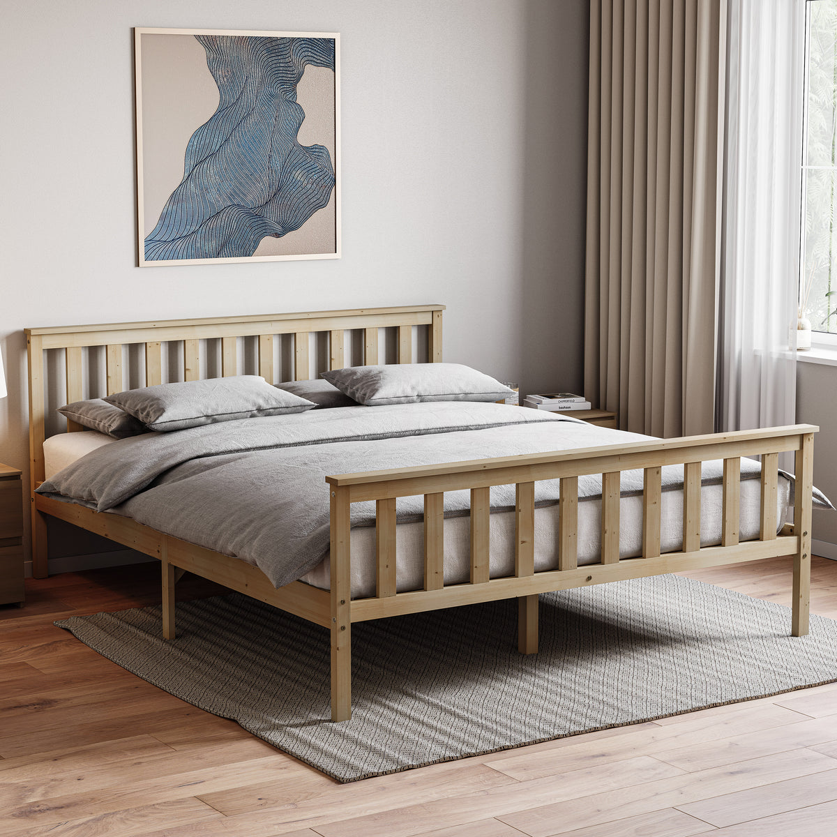Milan King Size Wooden Bed, High Foot, Pine