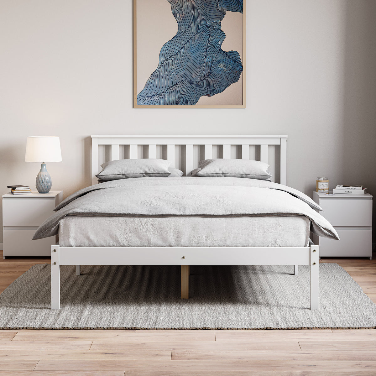 Milan Double Wooden Bed, Low Foot, White