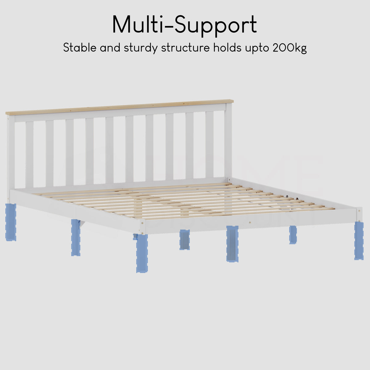 Milan King Size Wooden Bed, Low Foot - White & Pine