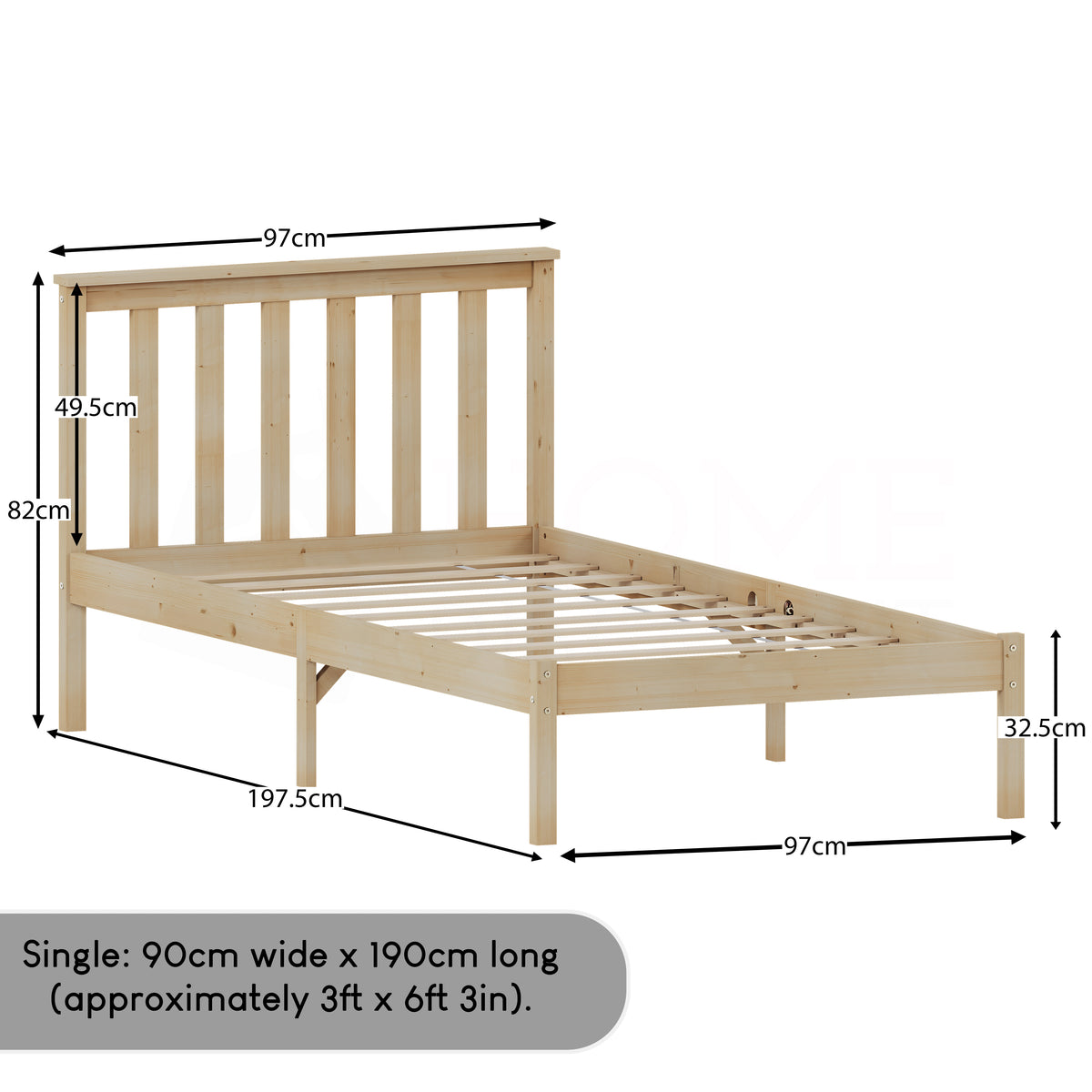 Milan Single Wooden Bed, Low Foot, Pine