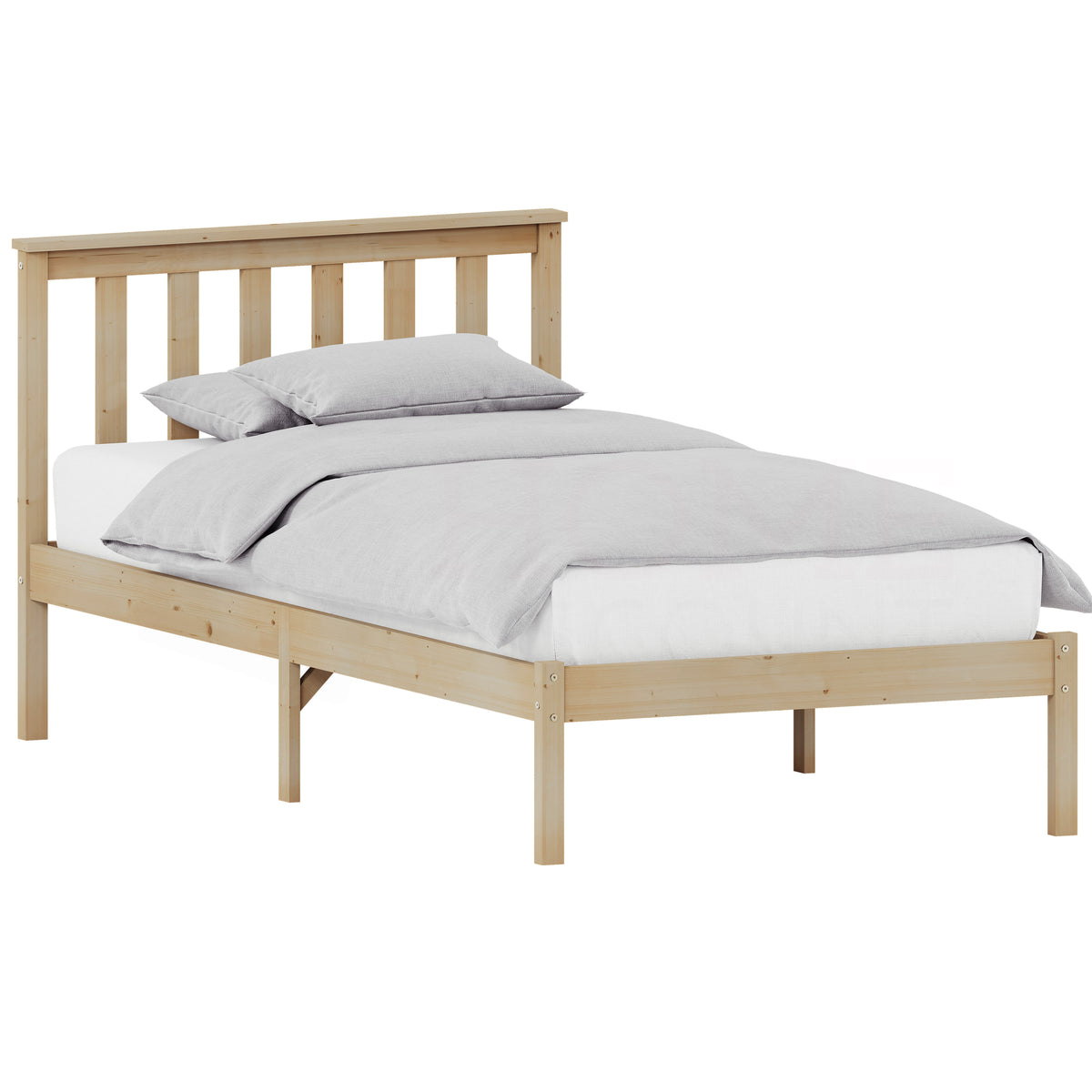 Milan Single Wooden Bed, Low Foot, Pine