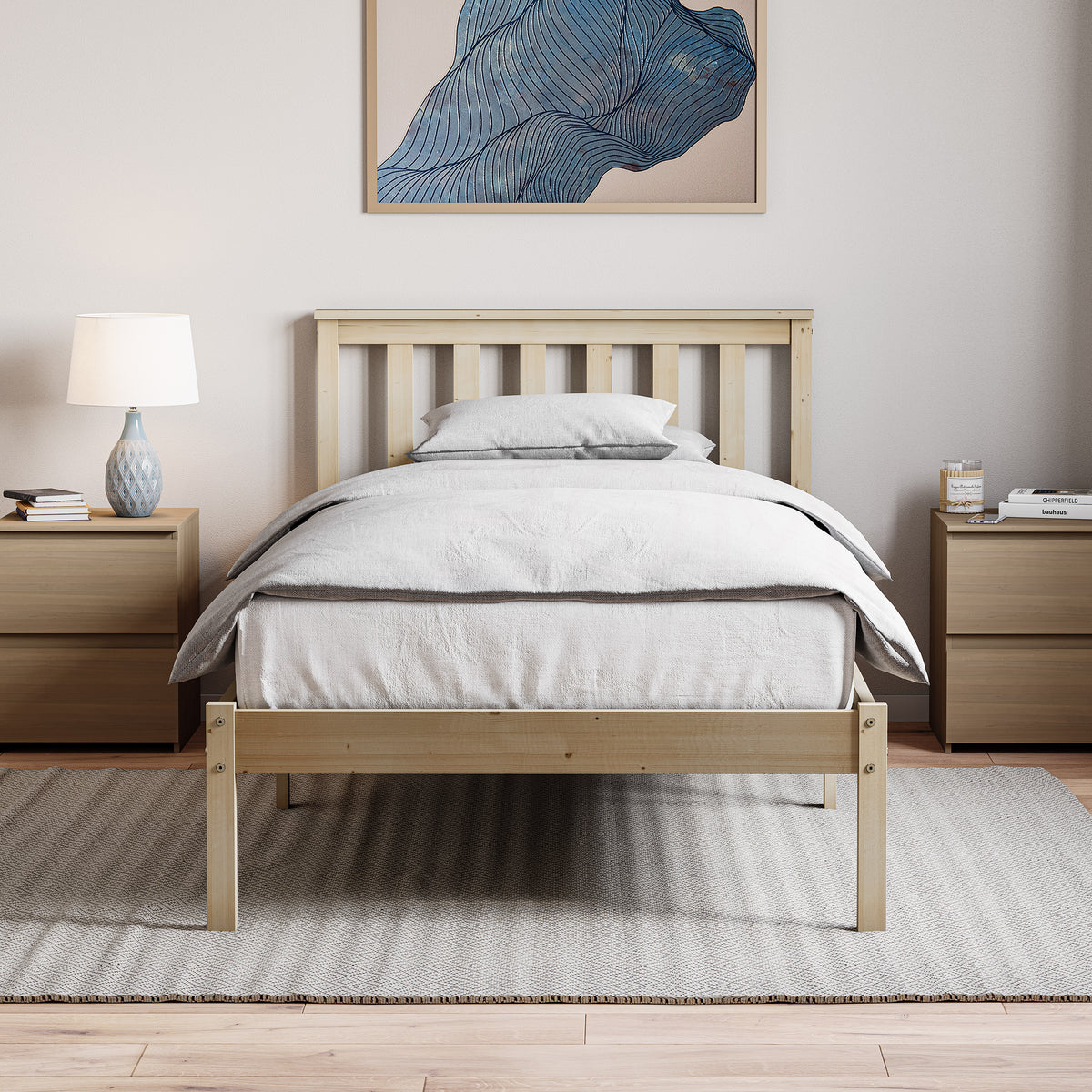 Milan Single Wooden Bed, Low Foot, Pine