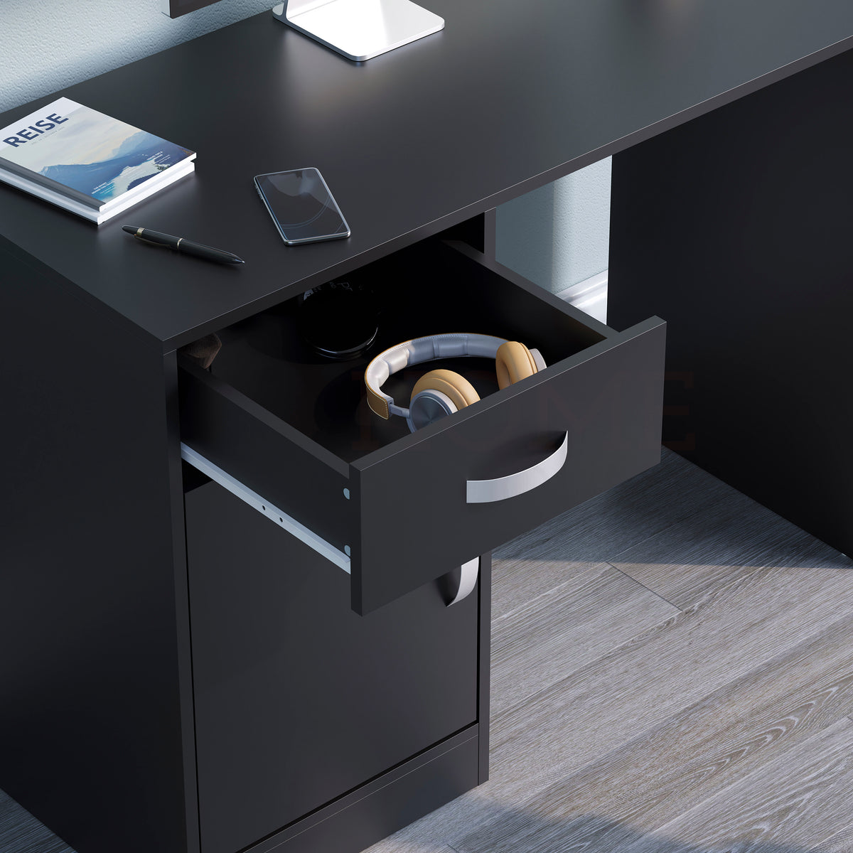 Hudson 1-Drawer 1-Door Computer Desk, Black