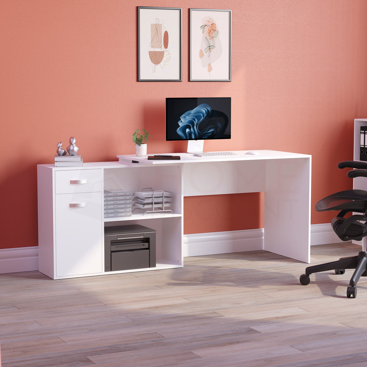 Longton 1-Door 1-Drawer Adjustable Computer Desk - White