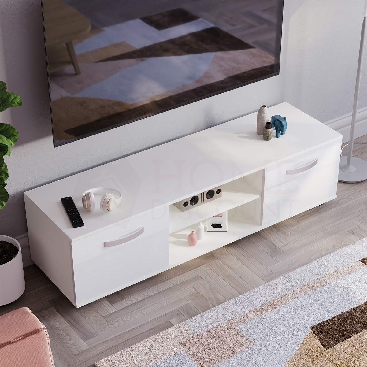 Cosmo 2-Door TV Unit, 140cm - White