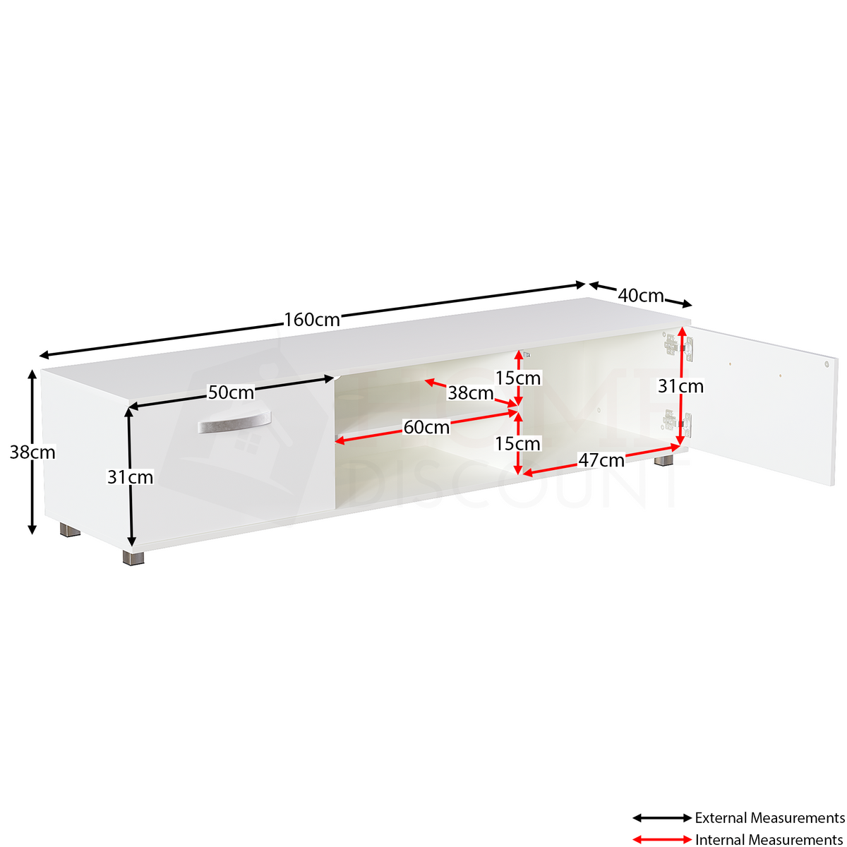 Cosmo 2-Door TV Unit, 160cm - White