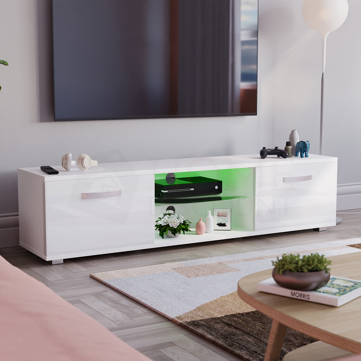 Cosmo 2-Door LED TV Unit, 160cm - White
