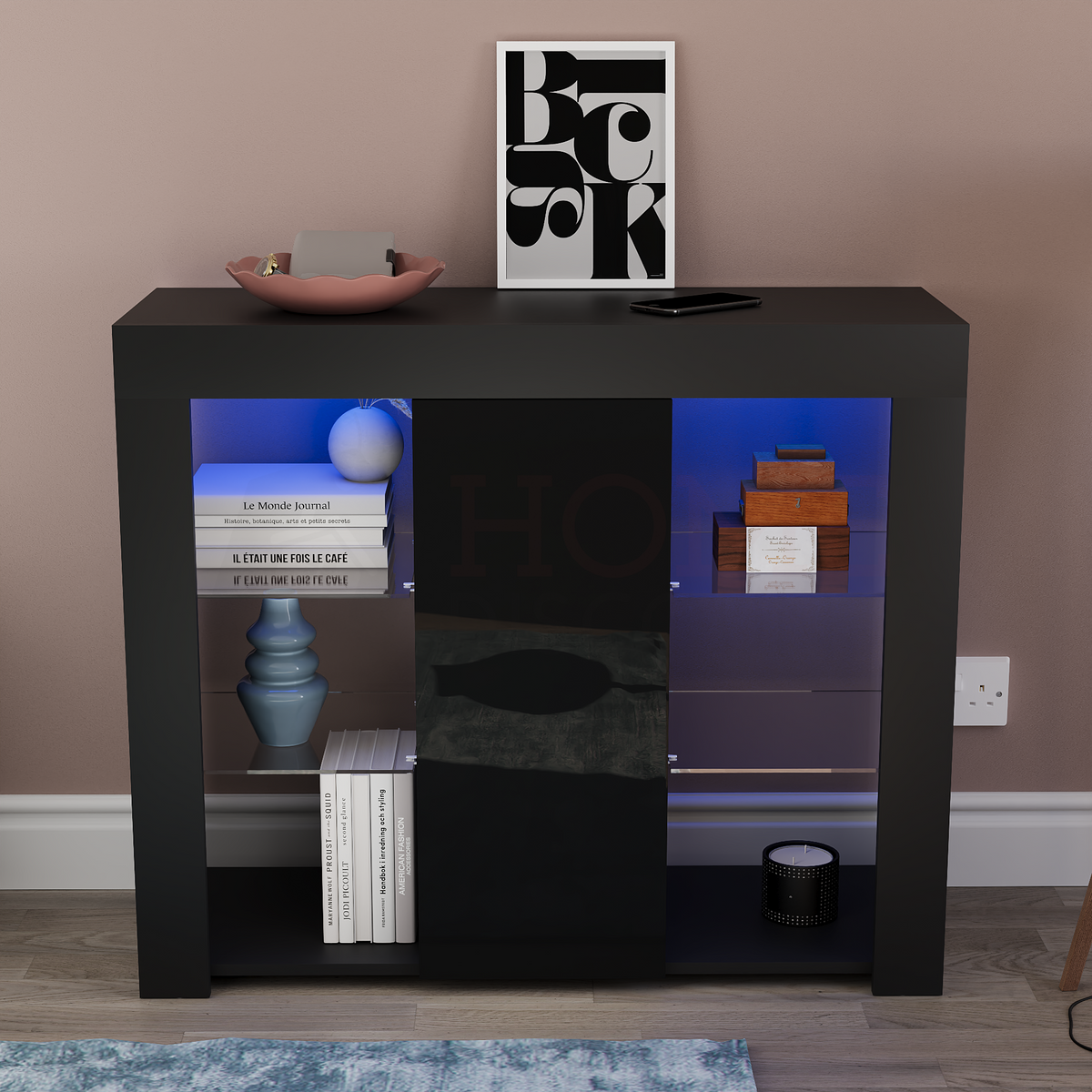 Azura 1-Door Large LED Sideboard - Black