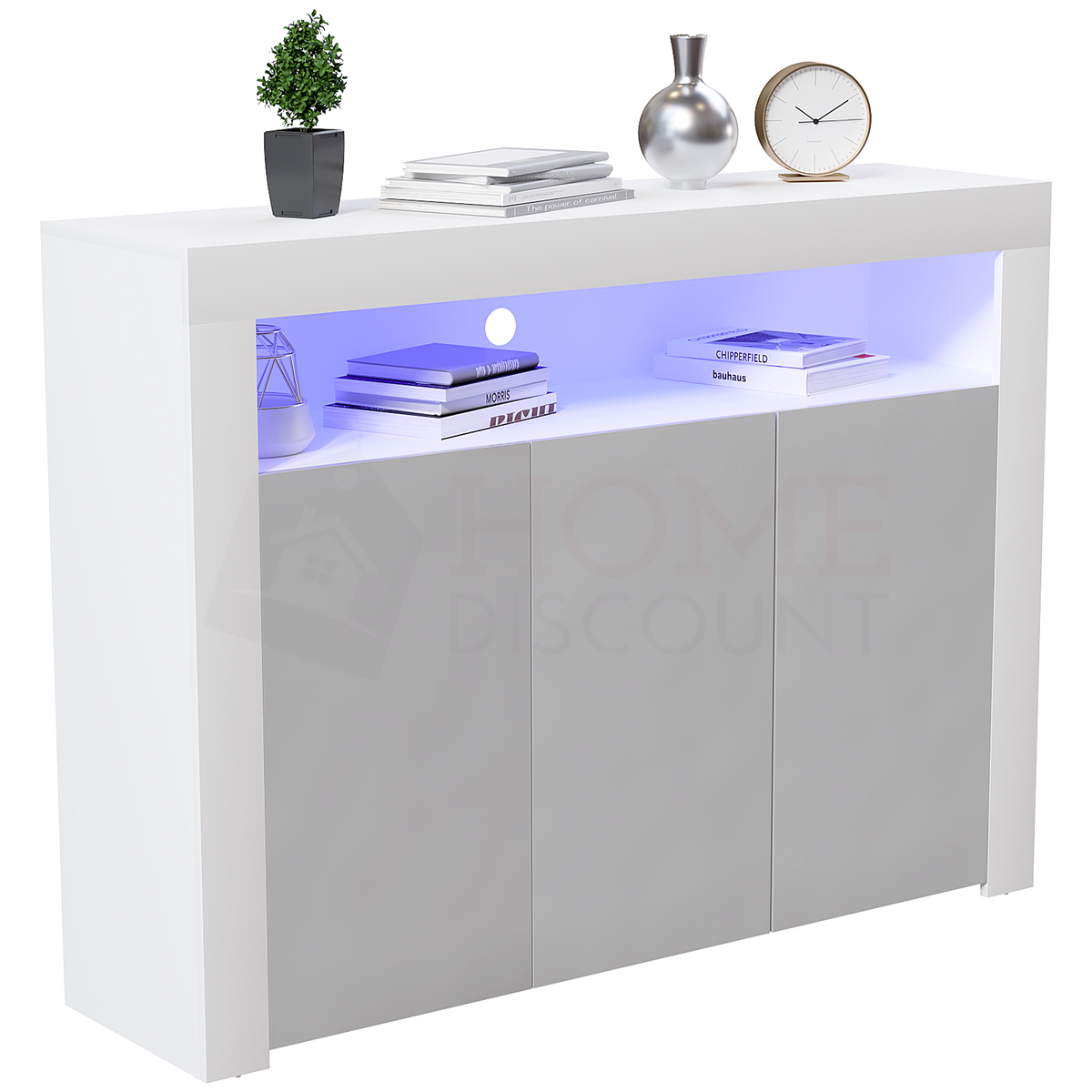 Nova 3-Door LED Sideboard - White & Grey