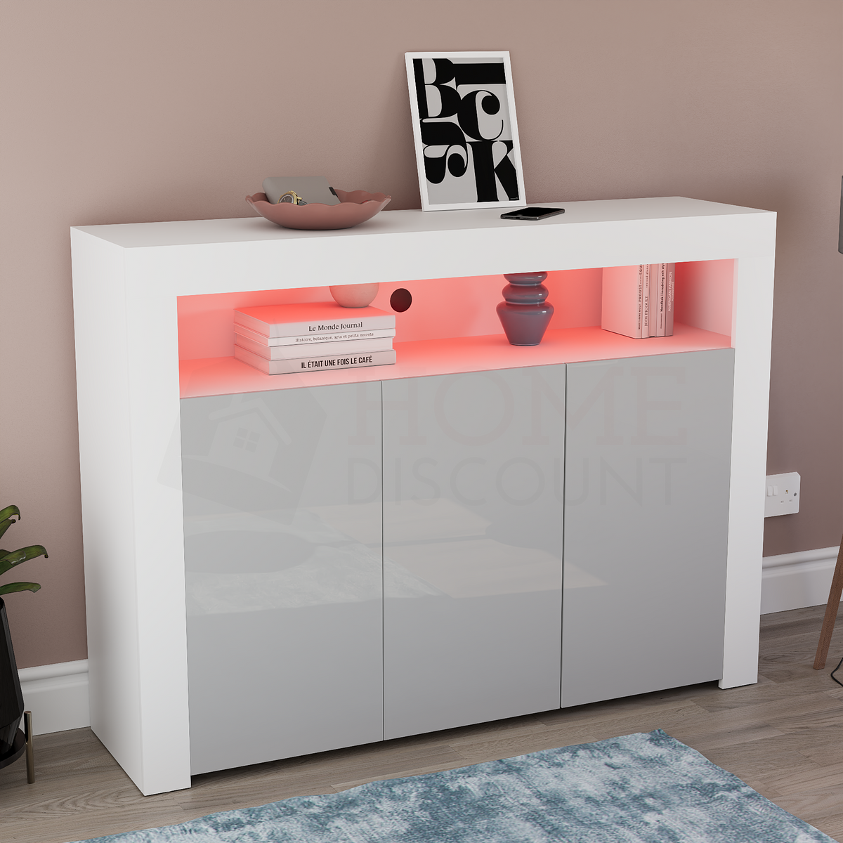 Nova 3-Door LED Sideboard - White & Grey
