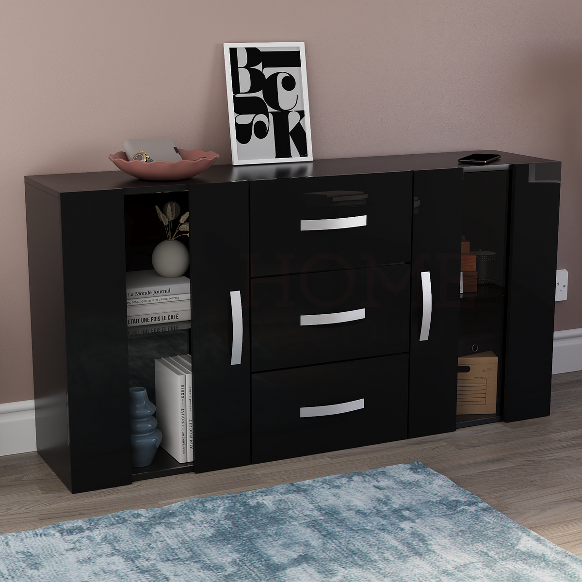 Astro 2-Door 3-Drawer LED Sideboard - Black