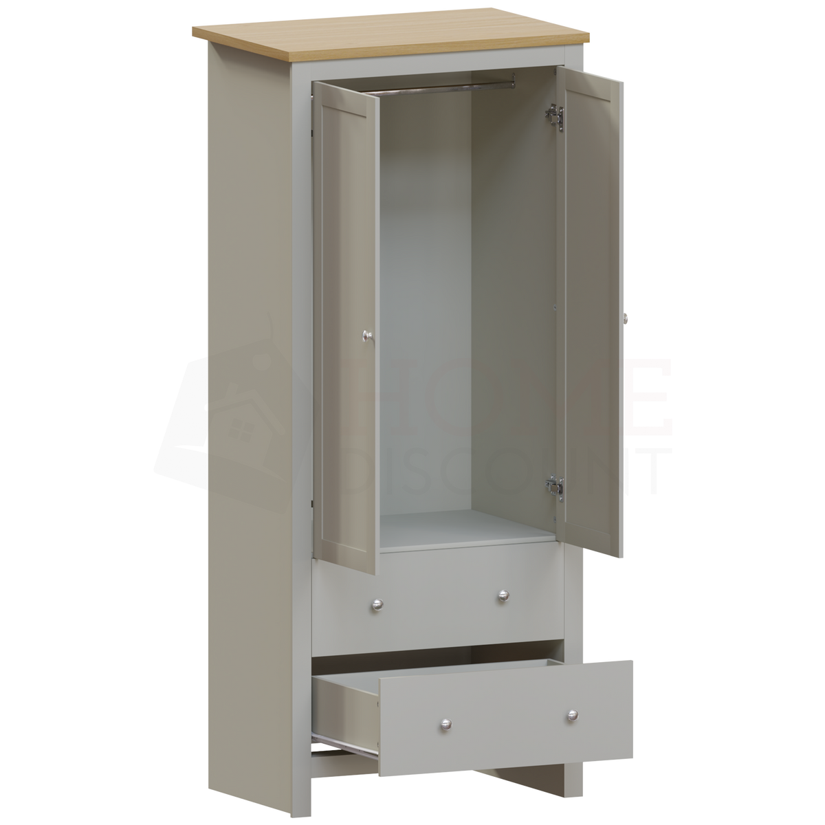 Arlington 2-Door 2-Drawer Wardrobe - Grey