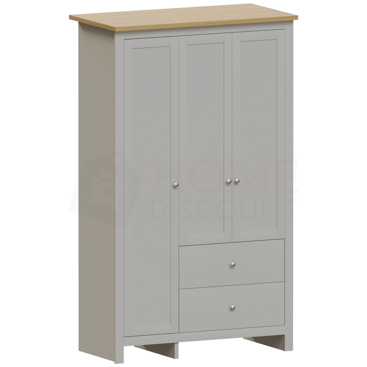 Arlington 3-Door 2-Drawer Wardrobe - Grey