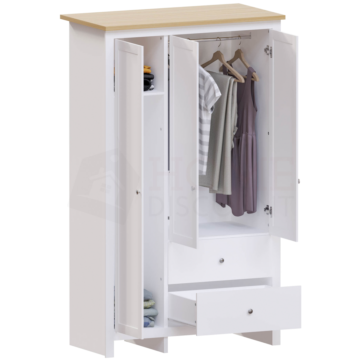 Arlington 3-Door 2-Drawer Wardrobe - White