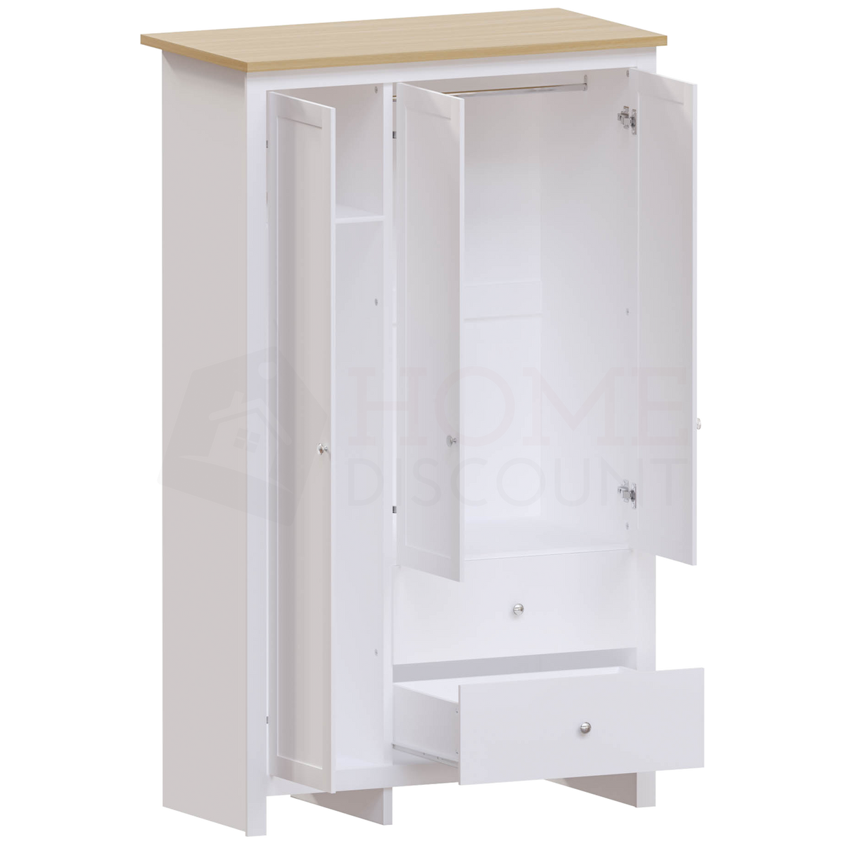 Arlington 3-Door 2-Drawer Wardrobe - White
