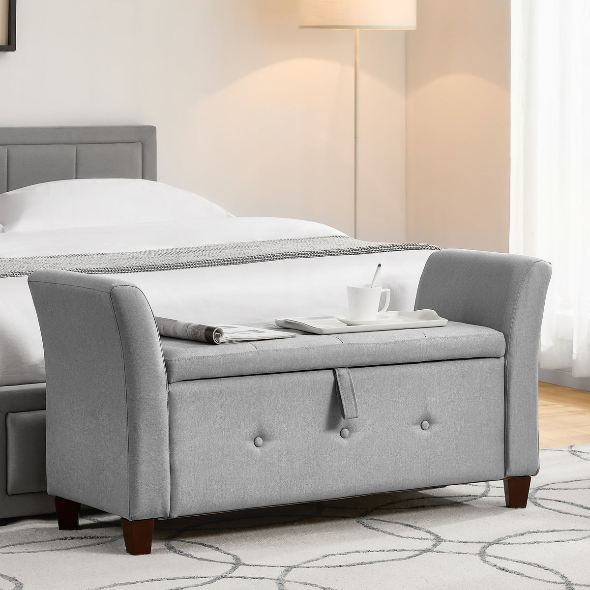 Seville Linen Storage Ottoman, Light Grey UKFR