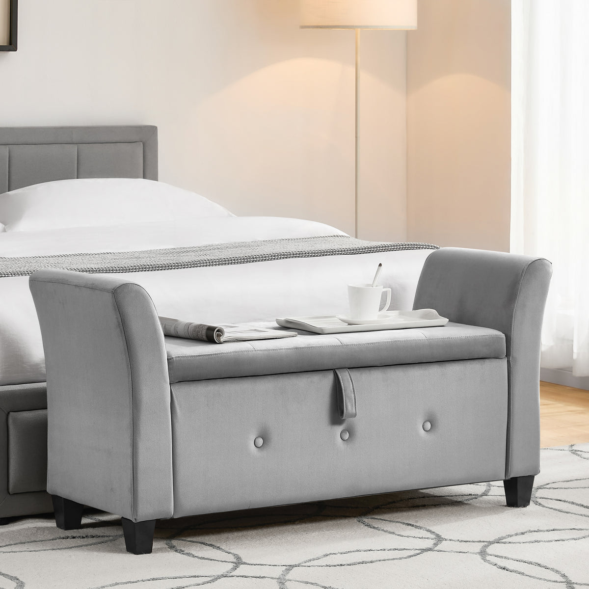 Seville Velvet Storage Ottoman, Light Grey UKFR