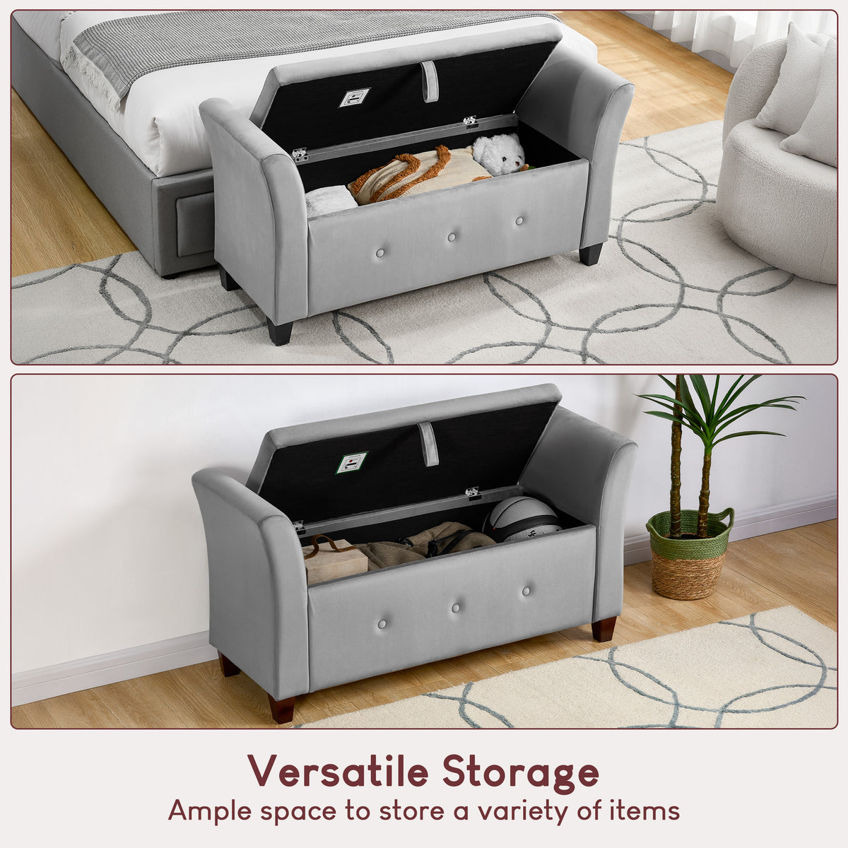 Seville Velvet Storage Ottoman, Light Grey UKFR