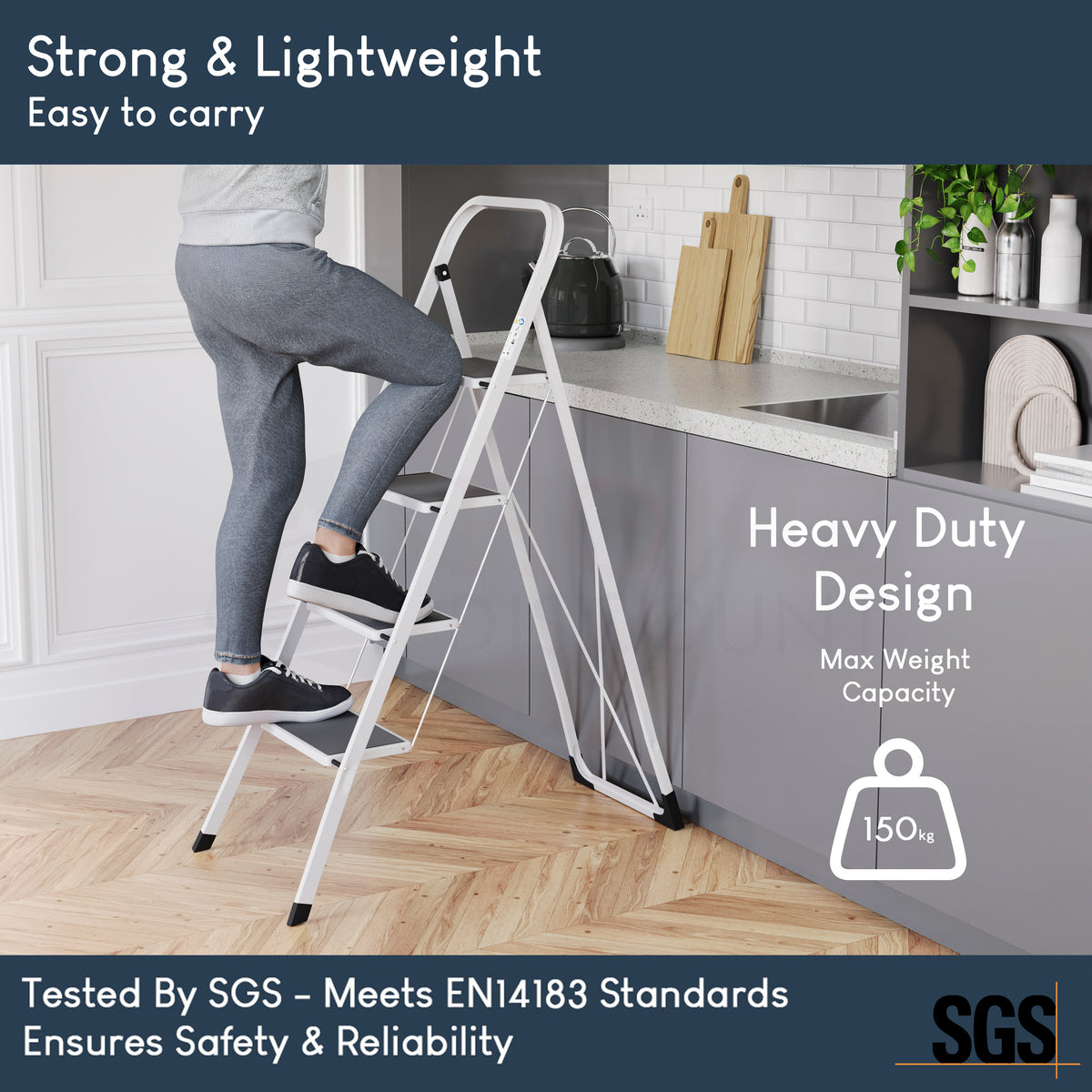 4-Step Ladder With Anti-Slip Matti-Slip Mat Product Colour: White, Black
