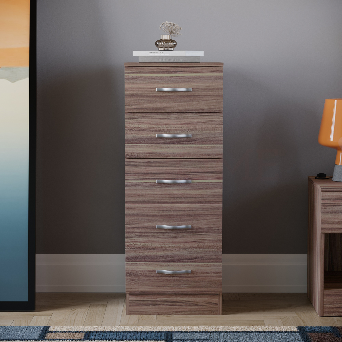 Riano 5-Drawer Narrow Chest - Walnut