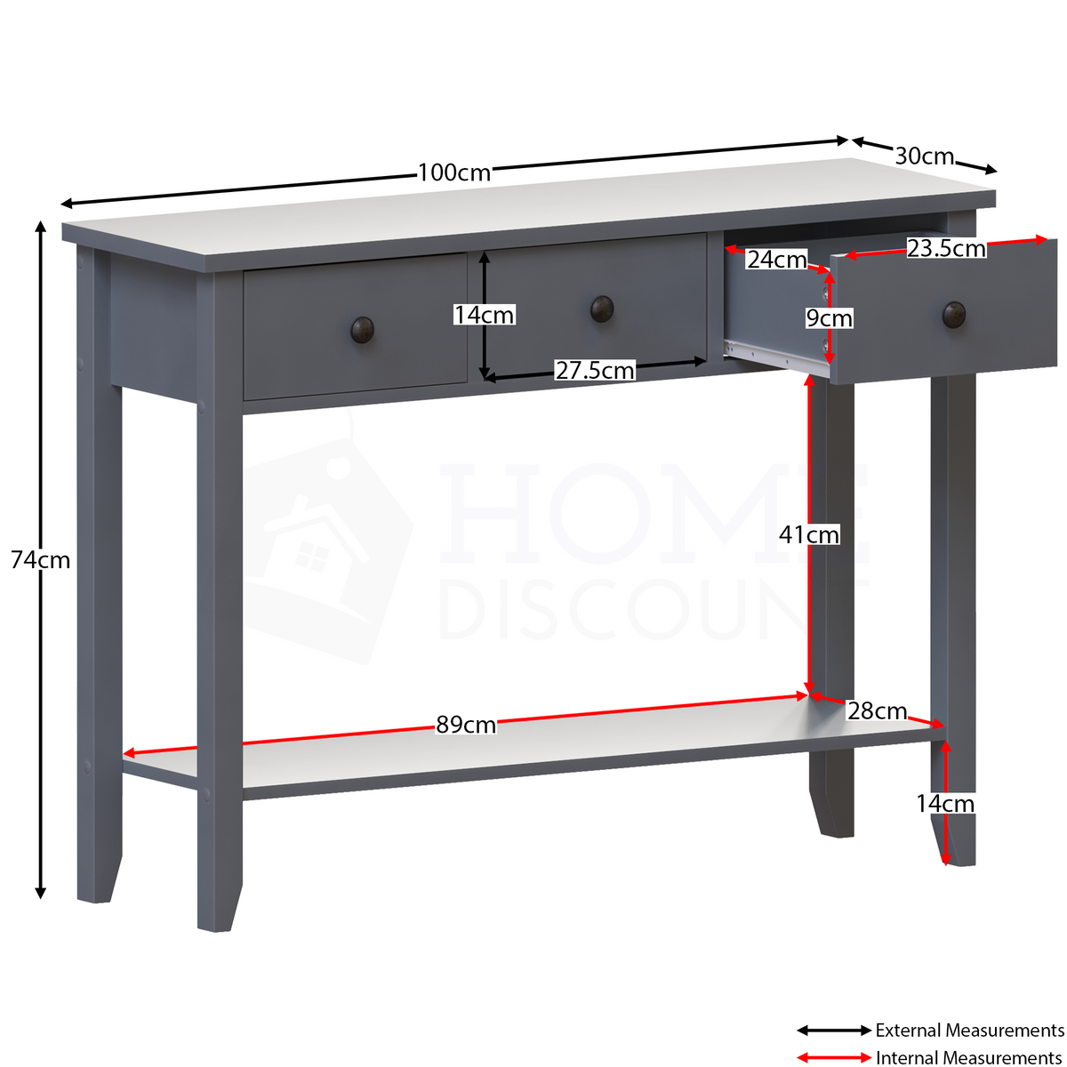 Windsor 3-Drawer Console Table - Grey