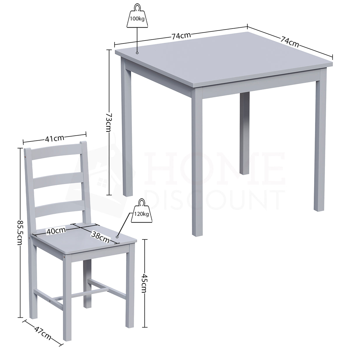 Yorkshire 2-Seater Dining Set - Grey