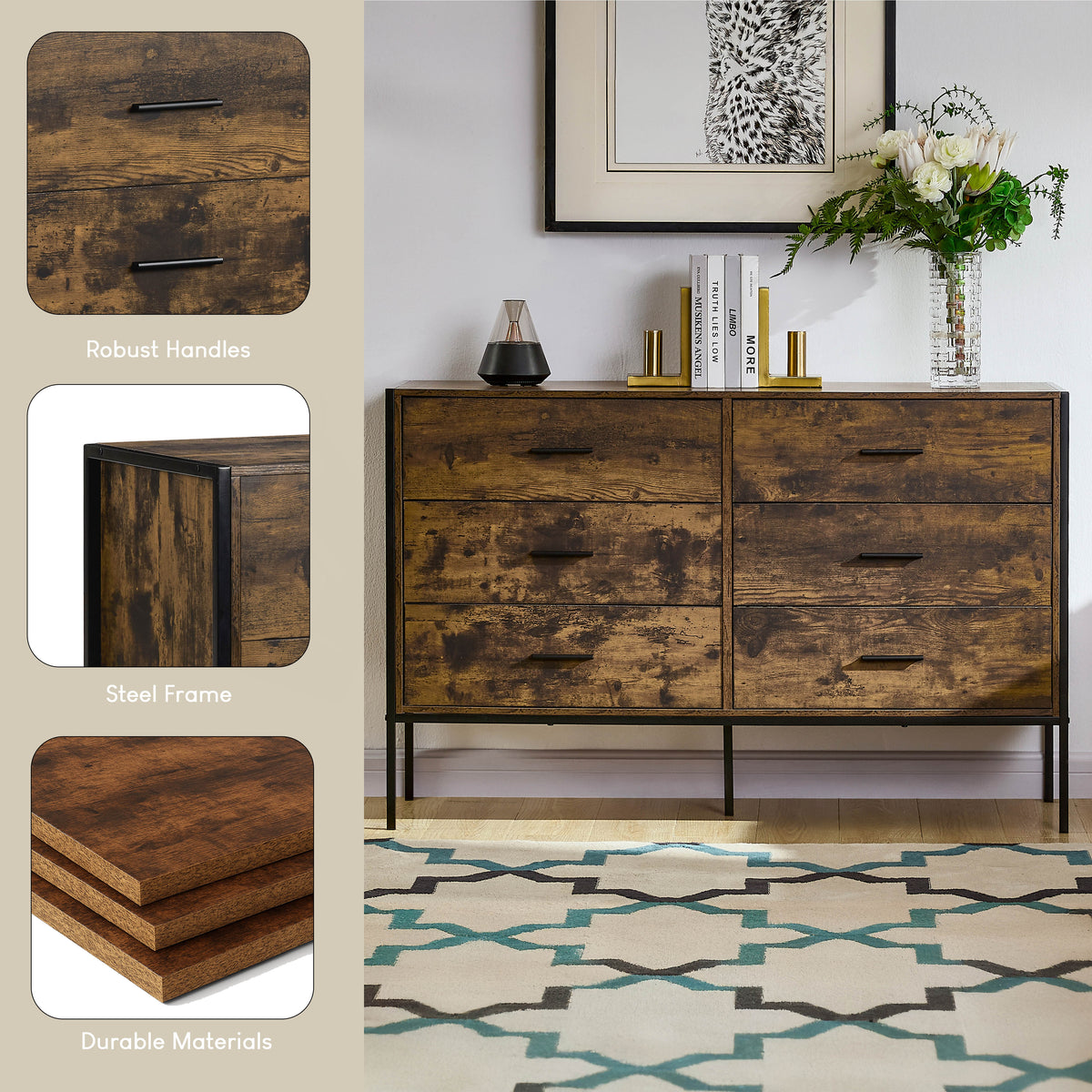Brooklyn 6-Drawer Chest - Dark Wood