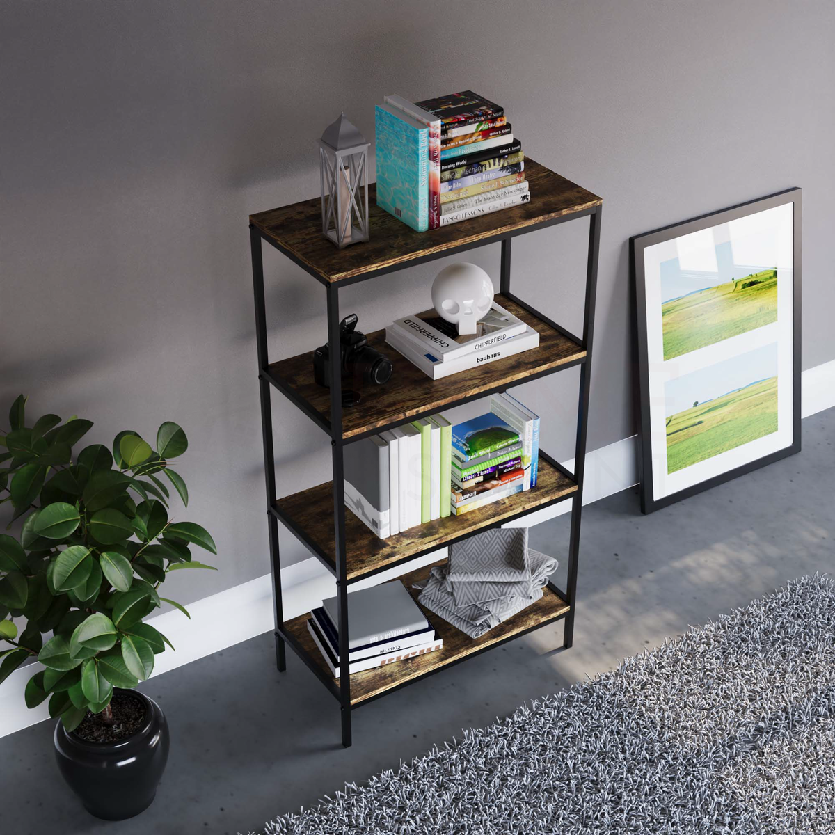 Brooklyn 4-Tier Bookcase - Dark Wood