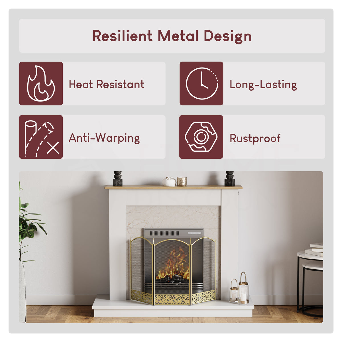 Ingleton 3-Panel Fire Guard - Brass