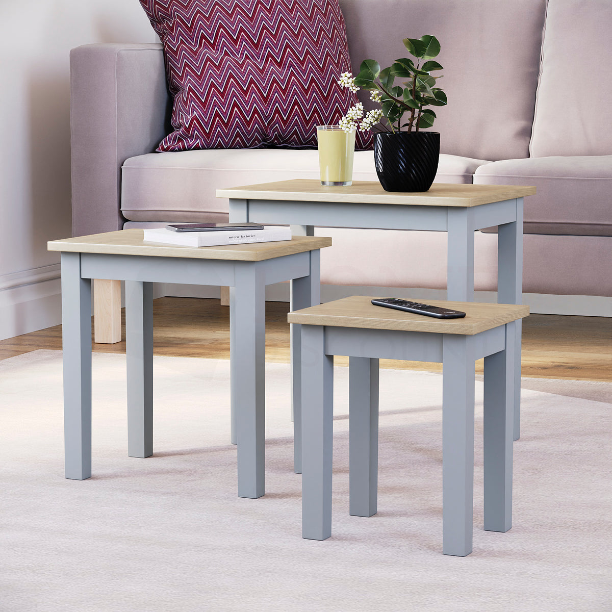 Yorkshire Nest of 3 Tables - Oak & Grey