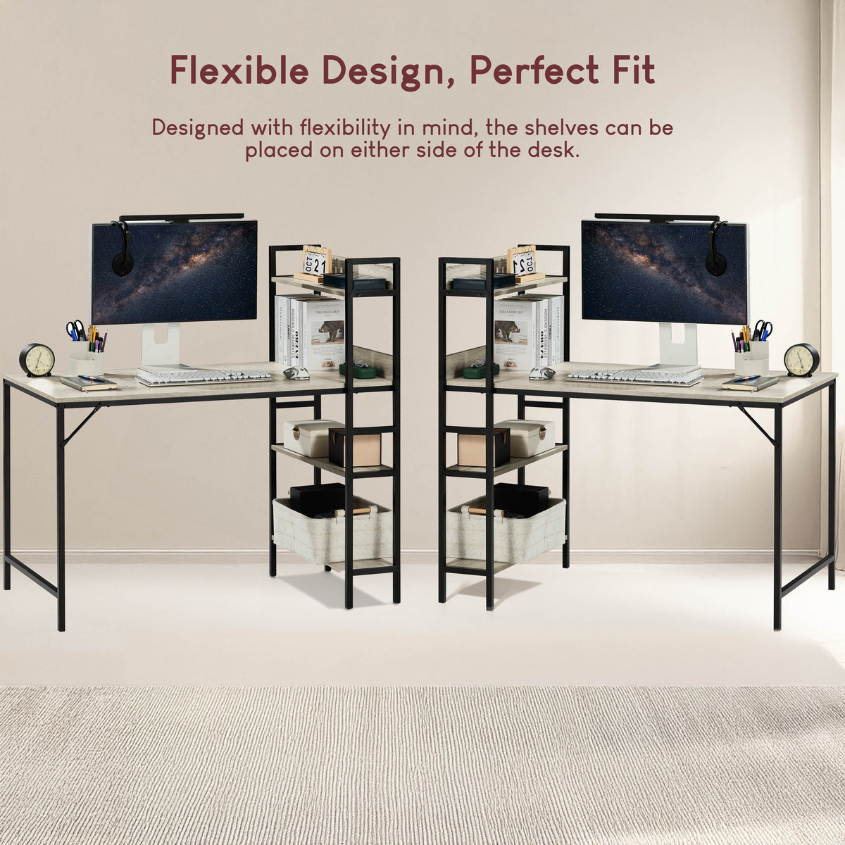 Brooklyn Computer Desk With 3 Shelves - Grey