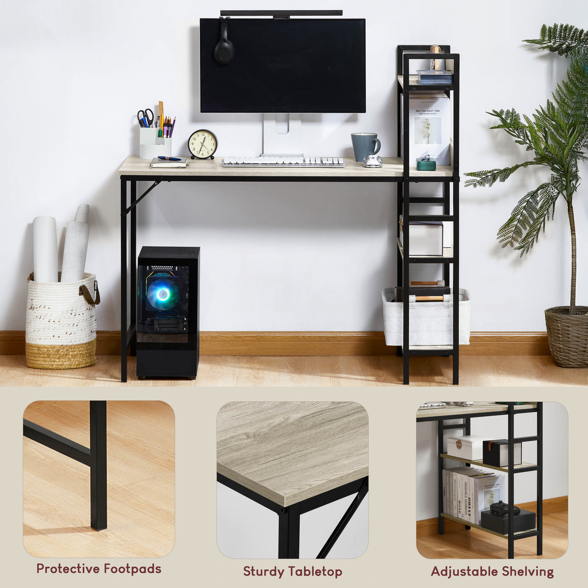 Brooklyn Computer Desk With 3 Shelves - Grey