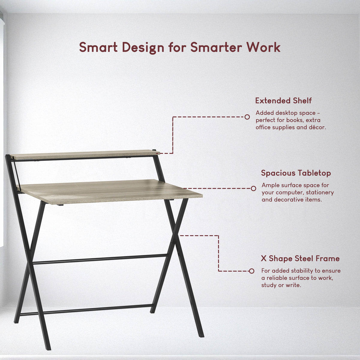 Brooklyn Foldable Computer Desk, Grey