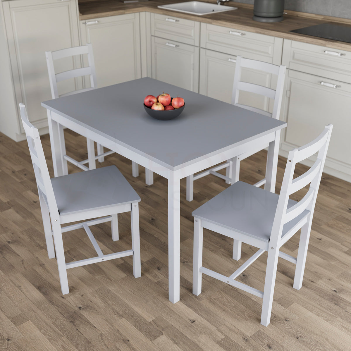Yorkshire 4-Seater Dining Set - White & Grey