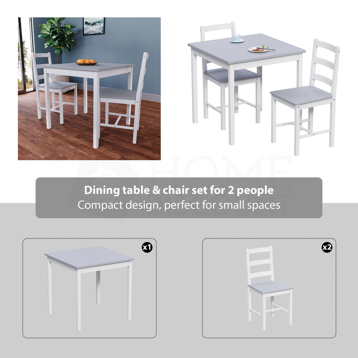 Yorkshire 2-Seater Dining Set - White & Grey
