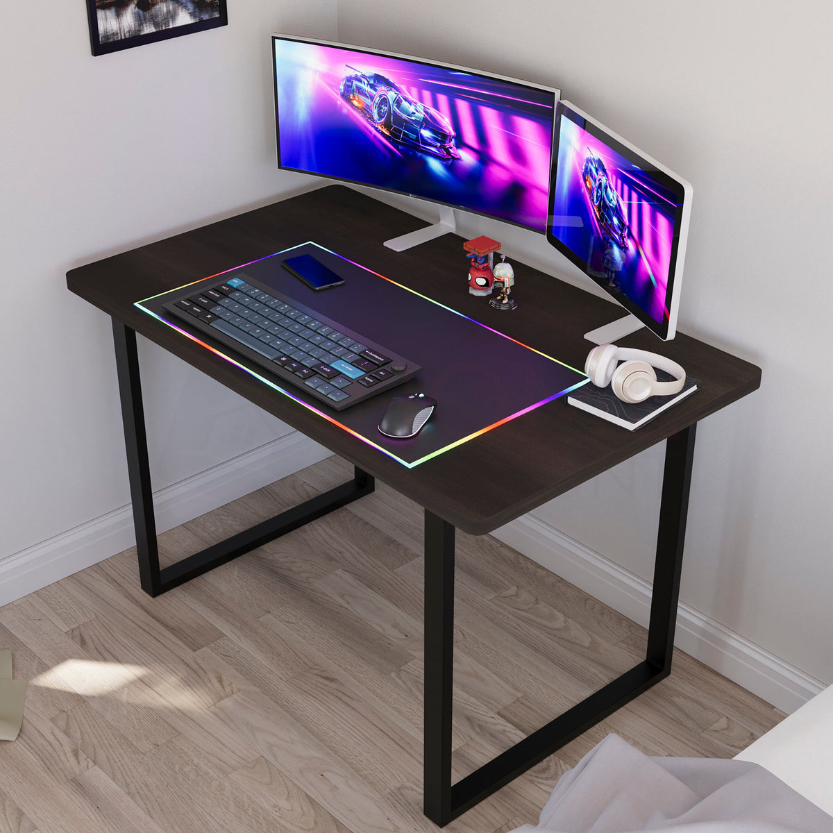 Gaming Desk With U Shape Legs, Walnut